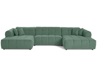 Canapé Panoramique 7 Places Ray En Tissu Texturé Vert Sauge