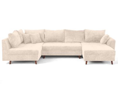 Rune - Canapé Panoramique D'angle Gauche 7 Places En Velours Texturé Beige