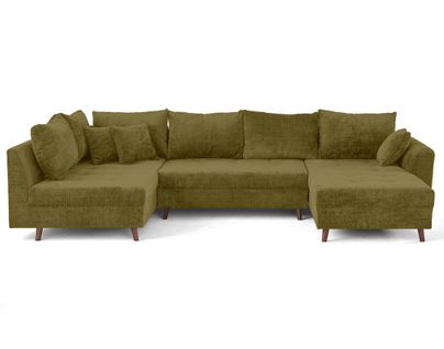Rune - Canapé Panoramique D'angle Gauche 7 Places En Velours Texturé Vert Olive