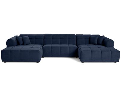 Canapé Panoramique 7 Places Ray En Tissu Texturé Bleu