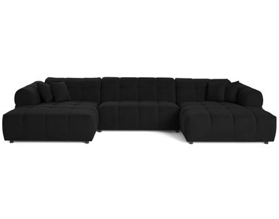 Canapé Panoramique 7 Places Ray En Tissu Texturé Noir