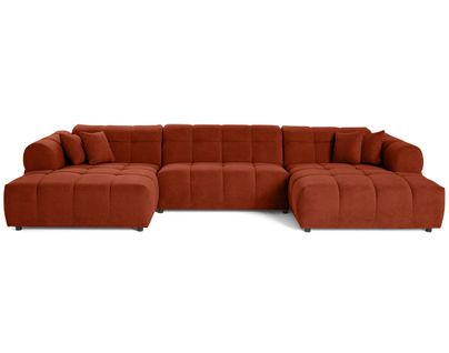 Canapé Panoramique 7 Places Ray En Tissu Texturé Rouge