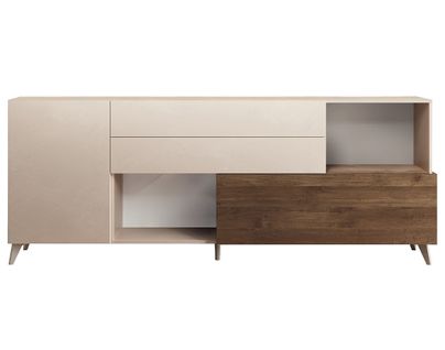 Estelle - Buffet Bas - 2 Portes Et 2 Tiroirs - 241 Cm Marron / Blanc