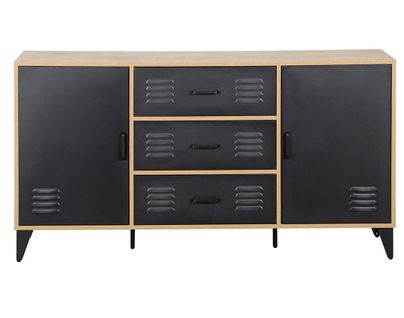 Tribeca - Buffet Bas - Effet Bois Et Métal Noir - 140 Cm