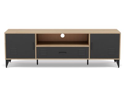 Tribeca - Meuble TV - Effet Bois Et Métal Noir - 2 Portes Et 1 Tiroir - 160 Cm
