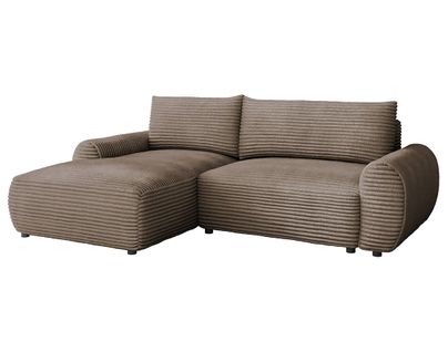 Canapé Angle Gauche Convertible 4 Places Silvano En Velours Côtelé Marron