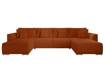 Canapé Panoramique Convertible 7 Places Gabriel En Tissu Texturé Rouge