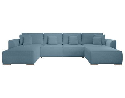 Canapé Panoramique Convertible 7 Places Gabriel En Tissu Texturé Bleu