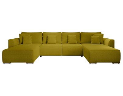 Canapé Panoramique Convertible 7 Places Gabriel En Tissu Texturé Vert