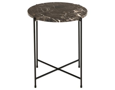Ezaro - Table Basse Ronde - 42 Cm - Plateau En Marbre - Pieds En Acier
