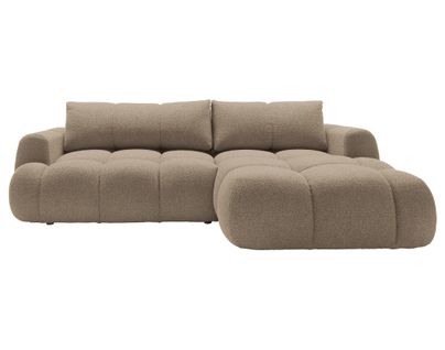 Canapé Angle Droit Convertible 4 Places Yulin En Tissu Bouclette Marron