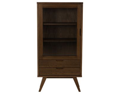 Pauline - Vitrine - Chêne Foncé - 2 Tiroirs Et 1 Porte - 72x145 Cm