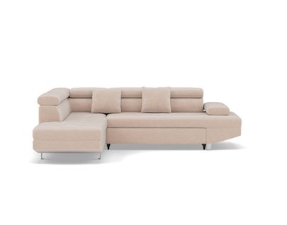 Canapé Angle Gauche Convertible 5 Places Margaux En Velours Texturé Beige