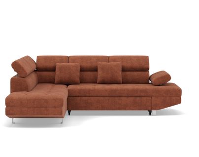 Canapé Angle Gauche Convertible 5 Places Margaux En Velours Texturé Terracotta