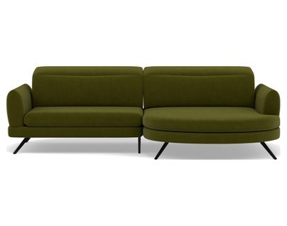 Terry - Canapé D'angle Droit 4 Places Avec Têtières Réglables En Tissu Texturé Vert Olive