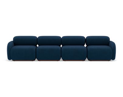 Penelope - Canapé Droit Modulable 4 Places En Velours Texturé Bleu
