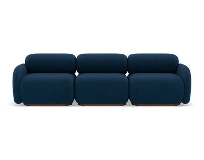 Penelope - Canapé Droit Modulable 3 Places En Velours Texturé Bleu