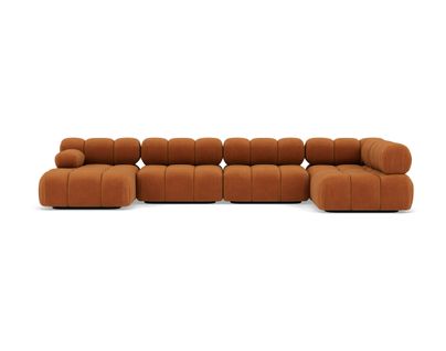 Ruby - Canapé Panoramique Modulable D'angle Droit 7 Places En Velours Texturé Terracotta