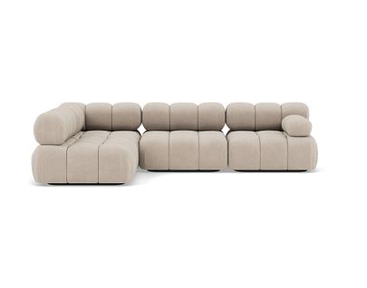 Ruby - Canapé Modulable D'angle Gauche 5 Places En Velours Texturé Beige