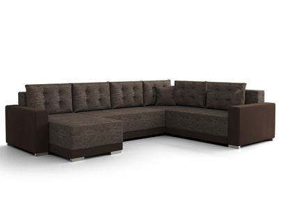 Roger - Canapé Panoramique D'angle Réversible 7 Places Convertible Avec Coffre En Tissu