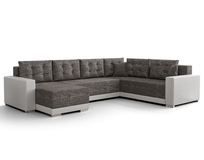 Roger - Canapé Panoramique D'angle Réversible 7 Places Convertible Avec Coffre En Tissu