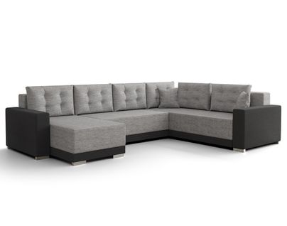 Roger - Canapé Panoramique D'angle Réversible 7 Places Convertible Avec Coffre En Tissu