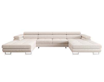 Canapé Panoramique Convertible 7 Places Ayden En Tissu Beige