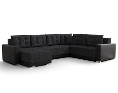 Roger - Canapé Panoramique D'angle Réversible 7 Places Convertible Avec Coffre En Tissu