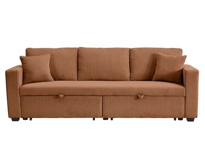 Cyrus - Canapé Droit 3 Places Convertible En Velours Côtelé