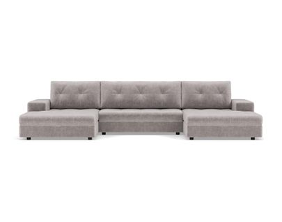 Canapé Panoramique Convertible 7 Places Bastian En Velours Texturé Gris