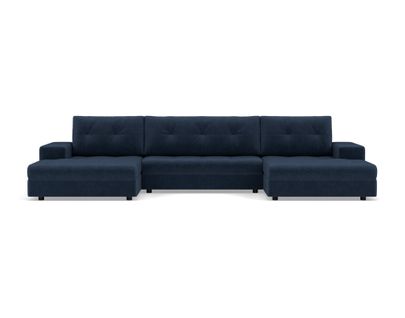 Canapé Panoramique Convertible 7 Places Bastian En Velours Texturé Bleu