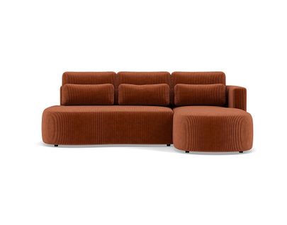 Canapé Angle Droit Convertible 4 Places Mahina En Velours Côtelé Terracotta