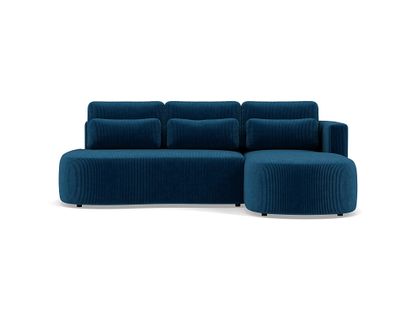 Canapé Angle Droit Convertible 4 Places Mahina En Velours Côtelé Bleu