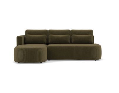 Canapé Angle Gauche Convertible 4 Places Mahina En Velours Côtelé Vert