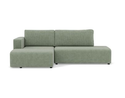 Canapé Angle Gauche Convertible 4 Places Topaze En Velours Côtelé Vert Sauge
