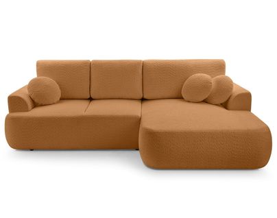 Canapé Angle Droit Convertible 4 Places Candela En Tissu Bouclette Terracotta