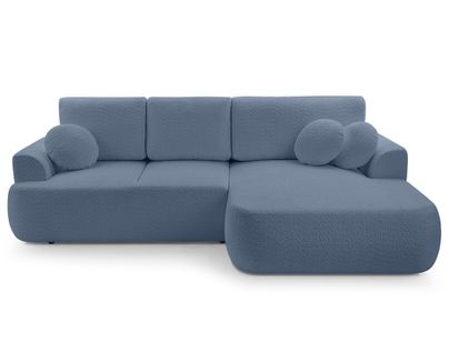 Canapé Angle Droit Convertible 4 Places Candela En Tissu Bouclette Bleu