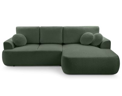Canapé Angle Droit Convertible 4 Places Candela En Tissu Bouclette Vert