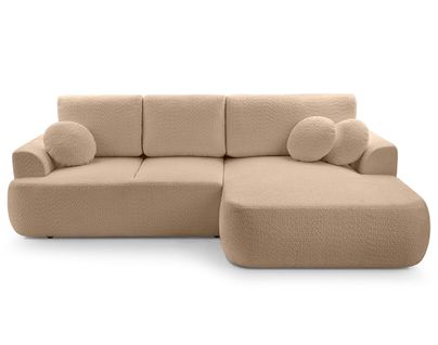 Canapé Angle Droit Convertible 4 Places Candela En Tissu Bouclette Taupe