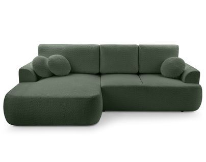 Canapé Angle Gauche Convertible 4 Places Candela En Tissu Bouclette Vert