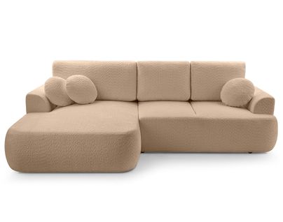 Canapé Angle Gauche Convertible 4 Places Candela En Tissu Bouclette Taupe