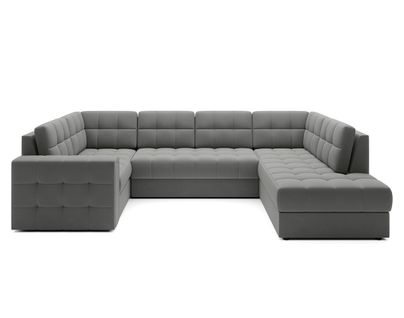 Nappa - Canapé Panoramique D'angle Gauche 7 Places Convertible Avec Coffre En Velours Gris Clair