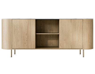 Sansa - Buffet Bas 184 Cm - 2 Portes, 2 Niches Et 2 Étagères - Plateau Effet Marbre