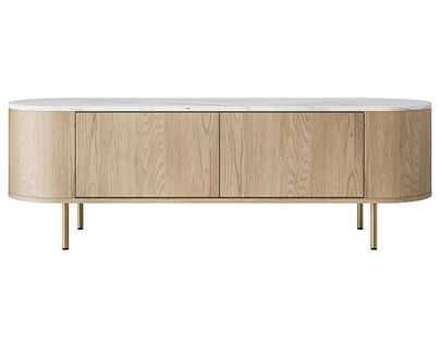 Sansa - Meuble TV 139 Cm - 2 Portes - Plateau Effet Marbre