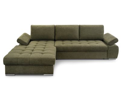 Canapé Angle Gauche Convertible 4 Places Bianca En Tissu Texturé Vert