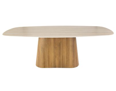 Amara - Table à Manger - Plateau Effet Travertin - 4 à 8 Personnes