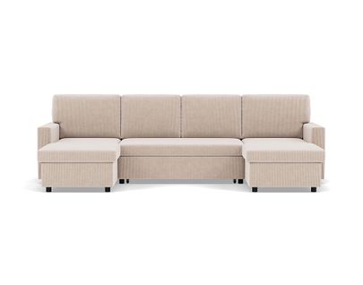 Canapé Panoramique Convertible 7 Places Meiya En Velours Côtelé Beige