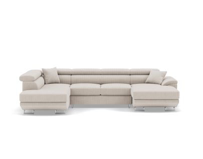 Canapé Panoramique Convertible 7 Places Baoji En Velours Côtelé Beige