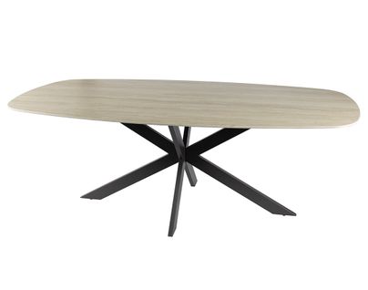 Ruben - Table à Manger - Plateau En Céramique 3d Effet Travertin - Pieds En Acier - 6 à 8 Personnes