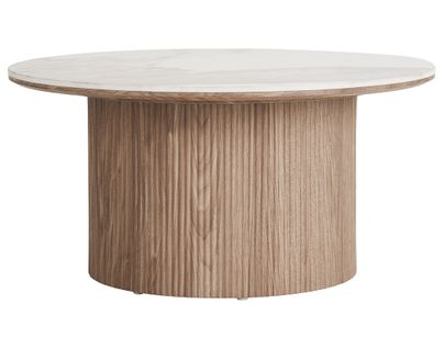 Lysa - Table Basse Plateau Effet Marbre Et Pieds Effets Bois - 80 Cm